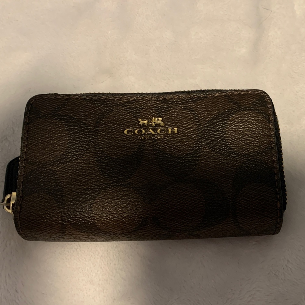 Coach Zip Around Coin Case in Signature Canvas Brown